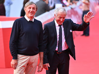 Piero Gros and Gustavo Thoeni attend the ''LA VALANGA AZZURRA'' red carpet during the 19th Rome Film Festival at Auditorium Parco Della Musi...