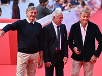 Piero Gros, Gustavo Thoeni, and Paolo di Chiesa attend the ''LA VALANGA AZZURRA'' red carpet during the 19th Rome Film Festival at Auditoriu...