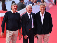 Piero Gros, Gustavo Thoeni, and Paolo di Chiesa attend the ''LA VALANGA AZZURRA'' red carpet during the 19th Rome Film Festival at Auditoriu...