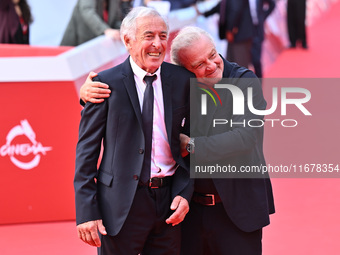 Gustavo Thoeni and Giovanni Veronesi attend the ''LA VALANGA AZZURRA'' red carpet during the 19th Rome Film Festival at Auditorium Parco Del...