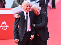 Gustavo Thoeni and Giovanni Veronesi attend the ''LA VALANGA AZZURRA'' red carpet during the 19th Rome Film Festival at Auditorium Parco Del...