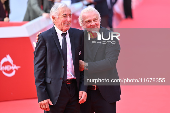 Gustavo Thoeni and Giovanni Veronesi attend the ''LA VALANGA AZZURRA'' red carpet during the 19th Rome Film Festival at Auditorium Parco Del...