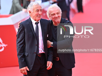 Gustavo Thoeni and Giovanni Veronesi attend the ''LA VALANGA AZZURRA'' red carpet during the 19th Rome Film Festival at Auditorium Parco Del...