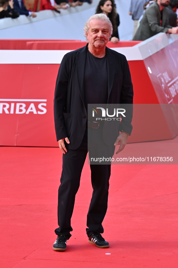 Giovanni Veronesi attends the ''LA VALANGA AZZURRA'' red carpet during the 19th Rome Film Festival at Auditorium Parco Della Musica in Rome,...