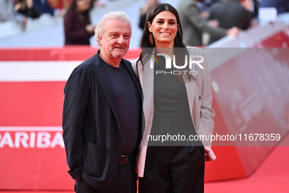 Giovanni Veronesi and Valeria Solarino attend the ''LA VALANGA AZZURRA'' red carpet during the 19th Rome Film Festival at Auditorium Parco D...