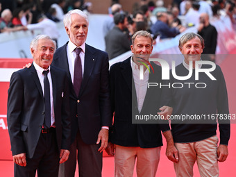 Gustavo Thoeni, Giovanni Malago, Paolo di Chiesa, and Piero Gros attend the ''LA VALANGA AZZURRA'' red carpet during the 19th Rome Film Fest...