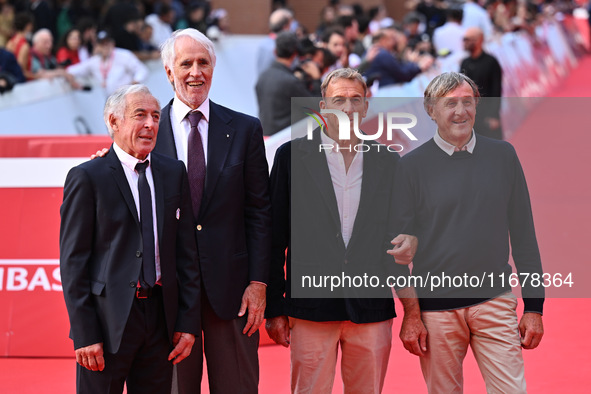 Gustavo Thoeni, Giovanni Malago, Paolo di Chiesa, and Piero Gros attend the ''LA VALANGA AZZURRA'' red carpet during the 19th Rome Film Fest...