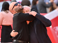 Giuliano Sangiorgi and Giovanni Veronesi attend the ''LA VALANGA AZZURRA'' red carpet during the 19th Rome Film Festival at Auditorium Parco...