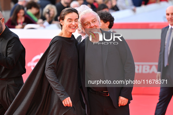 Kasia Smutniak and Giovanni Veronesi attend the ''LA VALANGA AZZURRA'' red carpet during the 19th Rome Film Festival at Auditorium Parco Del...