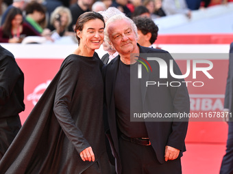 Kasia Smutniak and Giovanni Veronesi attend the ''LA VALANGA AZZURRA'' red carpet during the 19th Rome Film Festival at Auditorium Parco Del...