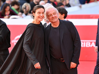 Kasia Smutniak and Giovanni Veronesi attend the ''LA VALANGA AZZURRA'' red carpet during the 19th Rome Film Festival at Auditorium Parco Del...