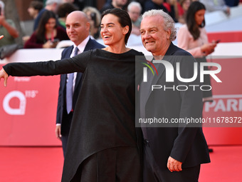 Kasia Smutniak and Giovanni Veronesi attend the ''LA VALANGA AZZURRA'' red carpet during the 19th Rome Film Festival at Auditorium Parco Del...