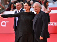 Kasia Smutniak and Giovanni Veronesi attend the ''LA VALANGA AZZURRA'' red carpet during the 19th Rome Film Festival at Auditorium Parco Del...