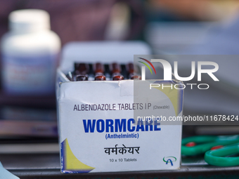 De-worming capsules are pictured at a health center in Kathmandu, Nepal, on October 18, 2024. (