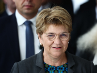 President of Switzerland Viola Amherd at Polish Parliament in Warsaw, Poland on October 18, 2024. (