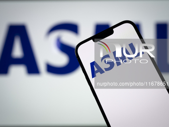 In this photo illustration, the logo of ASML is seen on a phone, in Warsaw, Poland, on October 18, 2024. (