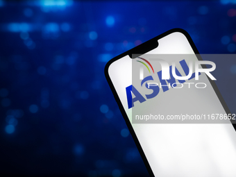 In this photo illustration, the logo of ASML is seen on a phone, in Warsaw, Poland, on October 18, 2024. (