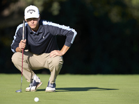 Matthis Besard of Belgium studies his shot on the 10th green during the Estrella Damm N.A. Andalucia Masters 2024 at Real Club de Golf Sotog...