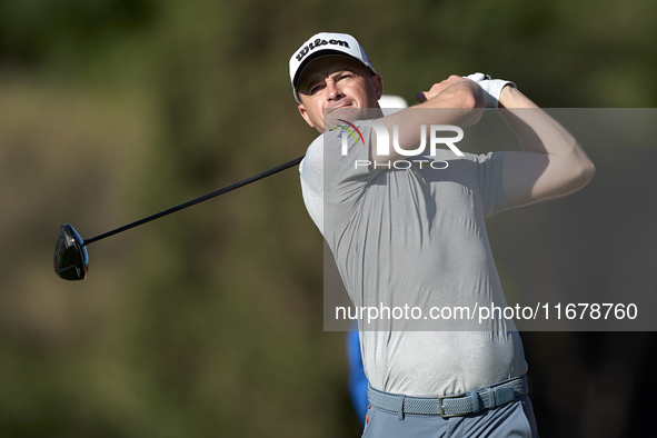 David Law of Scotland tees off on the 11th hole during the Estrella Damm N.A. Andalucia Masters 2024 at Real Club de Golf Sotogrande in San...