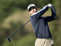 Matthis Besard of Belgium tees off on the 11th hole during the Estrella Damm N.A. Andalucia Masters 2024 at Real Club de Golf Sotogrande in...