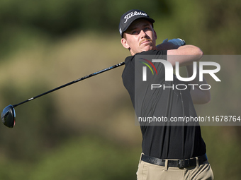 Daniel Hillier of New Zealand tees off on the 11th hole during the Estrella Damm N.A. Andalucia Masters 2024 at Real Club de Golf Sotogrande...