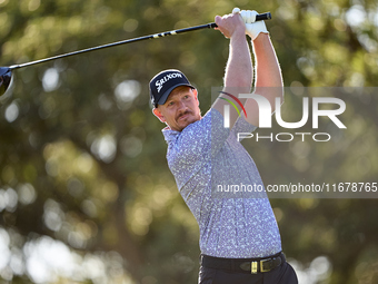 Jacques Kruyswijk of South Africa tees off on the 9th hole during the Estrella Damm N.A. Andalucia Masters 2024 at Real Club de Golf Sotogra...