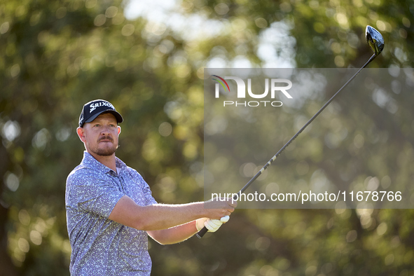 Jacques Kruyswijk of South Africa tees off on the 9th hole during the Estrella Damm N.A. Andalucia Masters 2024 at Real Club de Golf Sotogra...