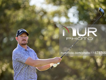 Jacques Kruyswijk of South Africa tees off on the 9th hole during the Estrella Damm N.A. Andalucia Masters 2024 at Real Club de Golf Sotogra...