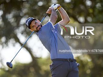 Santiago Tarrio of Spain tees off on the 9th hole during the Estrella Damm N.A. Andalucia Masters 2024 at Real Club de Golf Sotogrande in Sa...