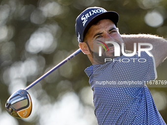 Santiago Tarrio of Spain tees off on the 9th hole during the Estrella Damm N.A. Andalucia Masters 2024 at Real Club de Golf Sotogrande in Sa...