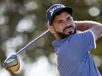 Santiago Tarrio of Spain tees off on the 9th hole during the Estrella Damm N.A. Andalucia Masters 2024 at Real Club de Golf Sotogrande in Sa...