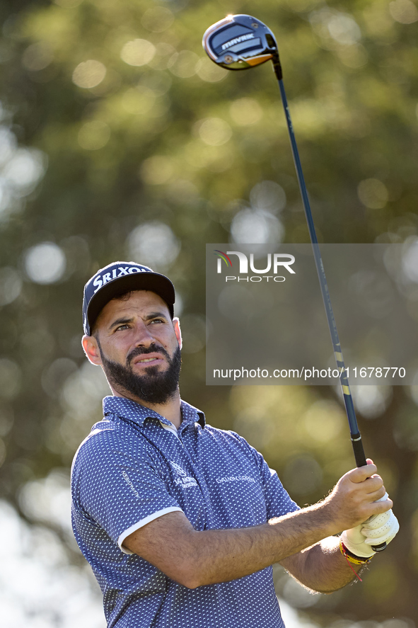 Santiago Tarrio of Spain tees off on the 9th hole during the Estrella Damm N.A. Andalucia Masters 2024 at Real Club de Golf Sotogrande in Sa...