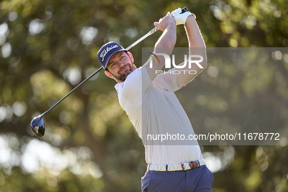 Scott Jamieson of Scotland tees off on the 9th hole during the Estrella Damm N.A. Andalucia Masters 2024 at Real Club de Golf Sotogrande in...