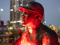 Spectators and participants are seen during the 2024 Blink Art and Light Festival in Cincinnati, Ohio, on October 17, 2024. (