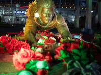 Spectators and participants are seen during the 2024 Blink Art and Light Festival in Cincinnati, Ohio, on October 17, 2024. (