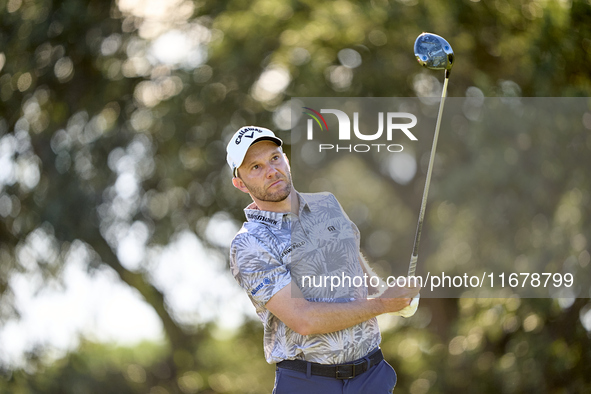 Maximilian Kieffer of Germany tees off on the 9th hole during the Estrella Damm N.A. Andalucia Masters 2024 at Real Club de Golf Sotogrande...