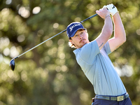 Sean Crocker of the USA tees off on the 9th hole during the Estrella Damm N.A. Andalucia Masters 2024 at Real Club de Golf Sotogrande in San...