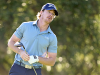 Sean Crocker of the USA tees off on the 9th hole during the Estrella Damm N.A. Andalucia Masters 2024 at Real Club de Golf Sotogrande in San...