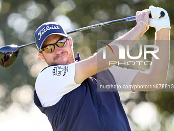 Matthew Southgate of England tees off on the 9th hole during the Estrella Damm N.A. Andalucia Masters 2024 at Real Club de Golf Sotogrande i...