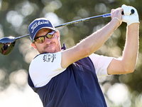 Matthew Southgate of England tees off on the 9th hole during the Estrella Damm N.A. Andalucia Masters 2024 at Real Club de Golf Sotogrande i...