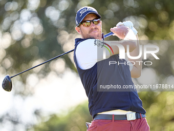 Matthew Southgate of England tees off on the 9th hole during the Estrella Damm N.A. Andalucia Masters 2024 at Real Club de Golf Sotogrande i...