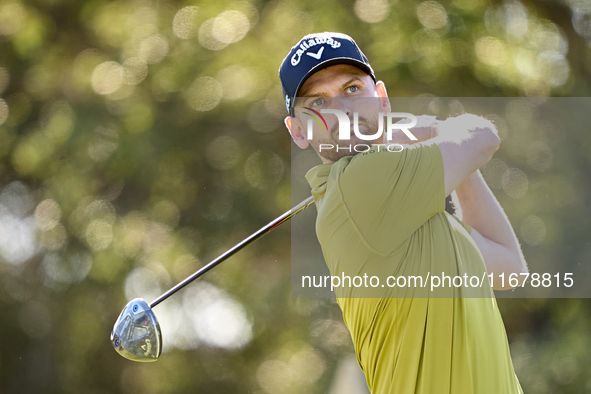 Daniel Gavins of England tees off on the 9th hole during the Estrella Damm N.A. Andalucia Masters 2024 at Real Club de Golf Sotogrande in Sa...