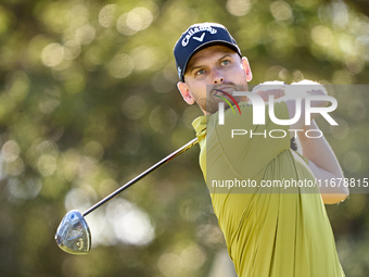 Daniel Gavins of England tees off on the 9th hole during the Estrella Damm N.A. Andalucia Masters 2024 at Real Club de Golf Sotogrande in Sa...