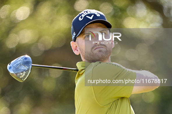 Daniel Gavins of England tees off on the 9th hole during the Estrella Damm N.A. Andalucia Masters 2024 at Real Club de Golf Sotogrande in Sa...