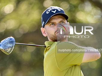 Daniel Gavins of England tees off on the 9th hole during the Estrella Damm N.A. Andalucia Masters 2024 at Real Club de Golf Sotogrande in Sa...