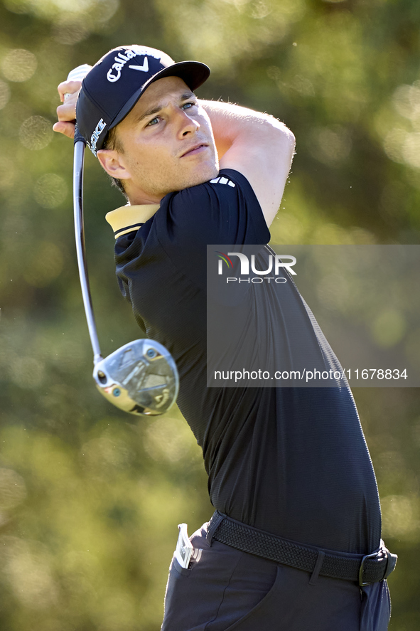 Matthew Jordan of England tees off on the 9th hole during the Estrella Damm N.A. Andalucia Masters 2024 at Real Club de Golf Sotogrande in S...