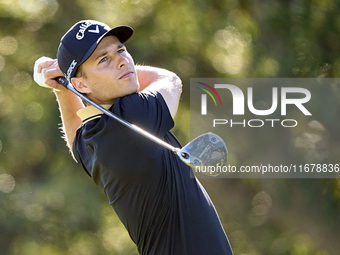 Matthew Jordan of England tees off on the 9th hole during the Estrella Damm N.A. Andalucia Masters 2024 at Real Club de Golf Sotogrande in S...