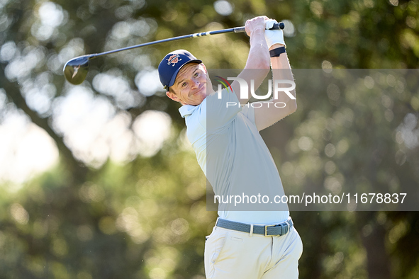 Daan Huizing of the Netherlands tees off on the 9th hole during the Estrella Damm N.A. Andalucia Masters 2024 at Real Club de Golf Sotogrand...