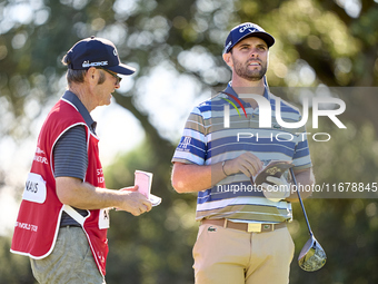 Adri Arnaus of Spain studies his shot on the 9th hole during the Estrella Damm N.A. Andalucia Masters 2024 at Real Club de Golf Sotogrande i...