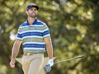 Adri Arnaus of Spain tees off on the 9th hole during the Estrella Damm N.A. Andalucia Masters 2024 at Real Club de Golf Sotogrande in San Ro...